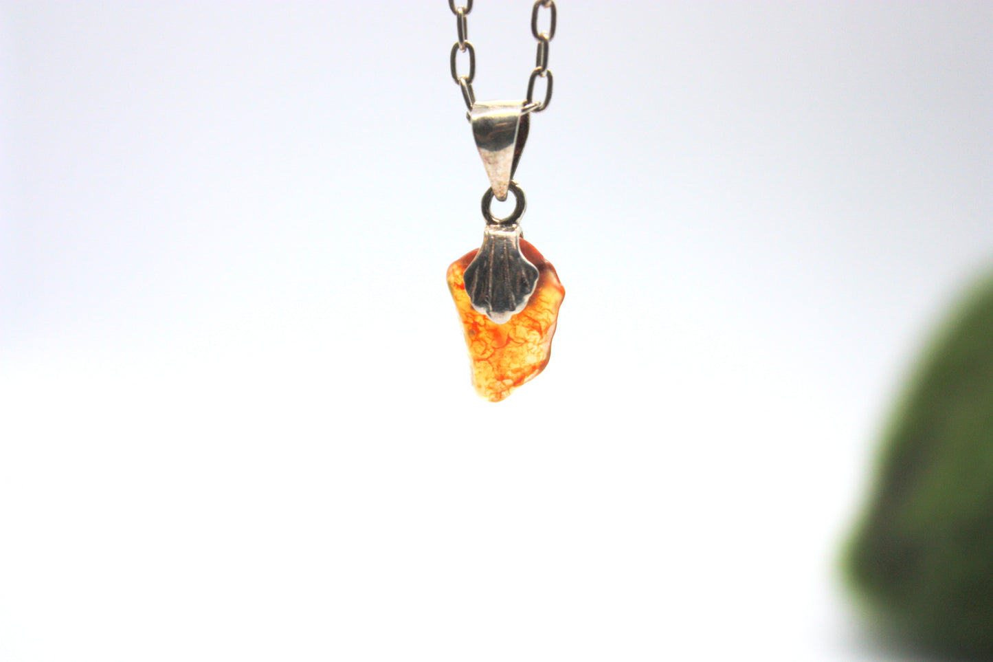 Minimalist Sterling Silver Necklace and Orange Charm