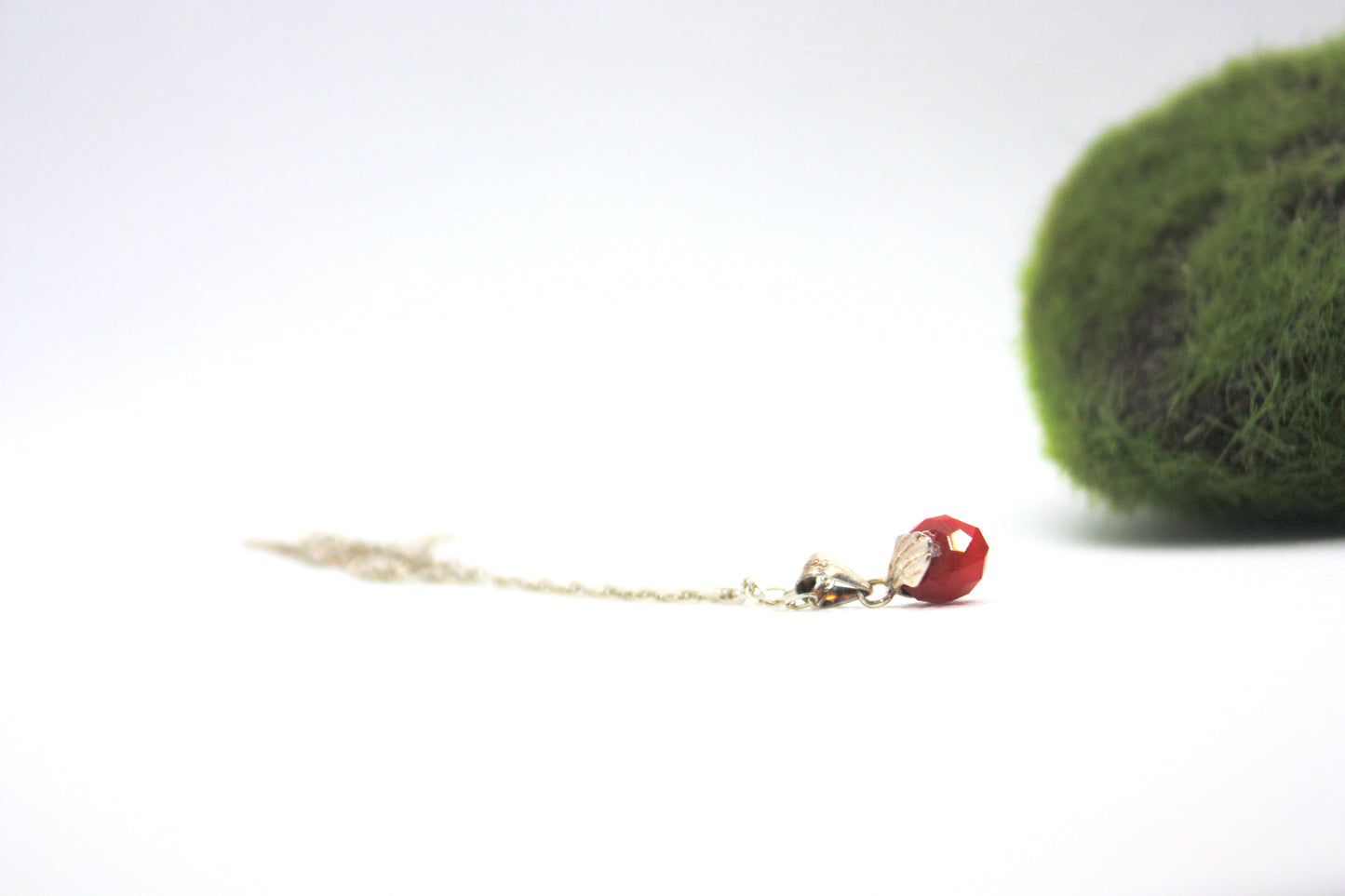 Minimalist Sterling Silver Necklace and Red Charm
