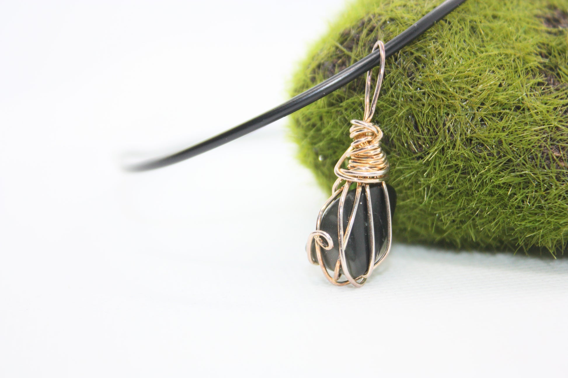 Handmade Wire Wrapped Sterling Silver Rainbow Obsidian Pendant and Necklace Large kraftymother.com
