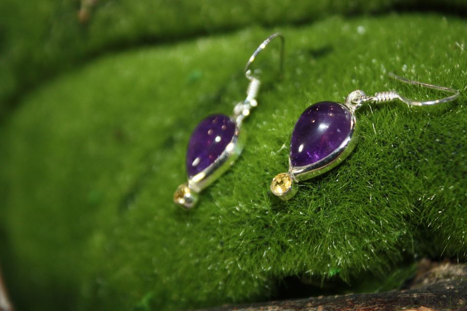 Amethyst and Citrine Sterling Silver Earrings